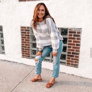 Gray and White Horizontal Striped Sweater